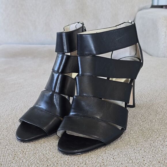 Michael Kors Black Leather Gisele Open Toe Caged Heels - Size 7 - Picture 2 of 16